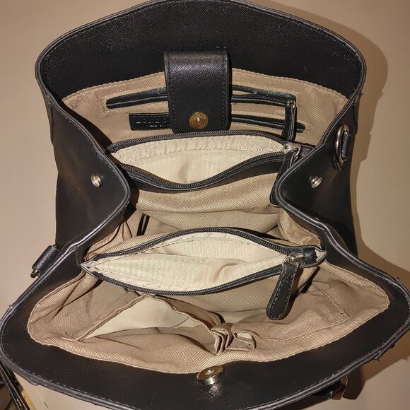 London Fog Black Handbag Tote Bag Crossbody Strap Multiple Compartments Medium - Picture 4 of 14